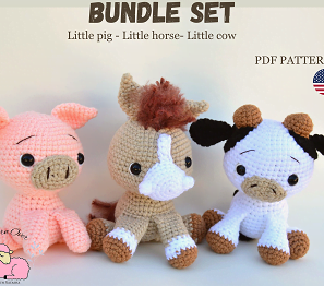 Crochet PATTERN farm animals, amigurumi pattern bundle set, crochet toy PDF tutorial in English, crochet farm animals