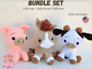Crochet PATTERN farm animals, amigurumi pattern bundle set, crochet toy PDF tutorial in English, crochet farm animals