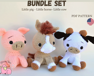 Crochet PATTERN farm animals, amigurumi pattern bundle set, crochet toy PDF tutorial in English, crochet farm animals