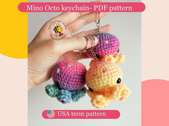 no-sewing octopus crochet pattern, Easy to follow octopus pattern, Keychain holder, Small Octopus pattern, octopus plushie pattern
