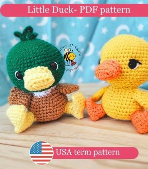 Handmade crochet duck pattern - Small, cute, and easy-to-sew amigurumi mallard duck. Perfect for craft markets and DIY projects.