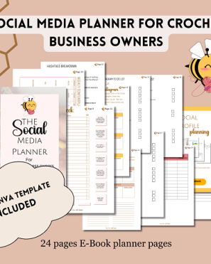 Social media planner for crochet business, cute planner for social media