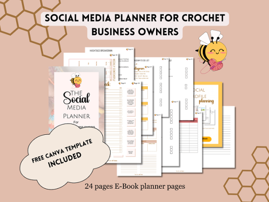 Social media planner for crochet business, cute planner for social media