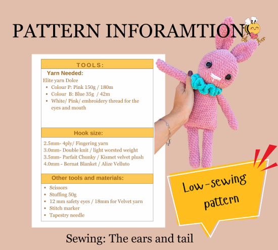 Low-sewing Crochet pattern for a bunny- Ragdoll Suzy Bunny - Image 3