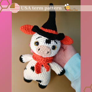 Crochet witch cow Halloween pattern