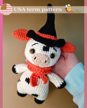 Crochet witch cow Halloween pattern