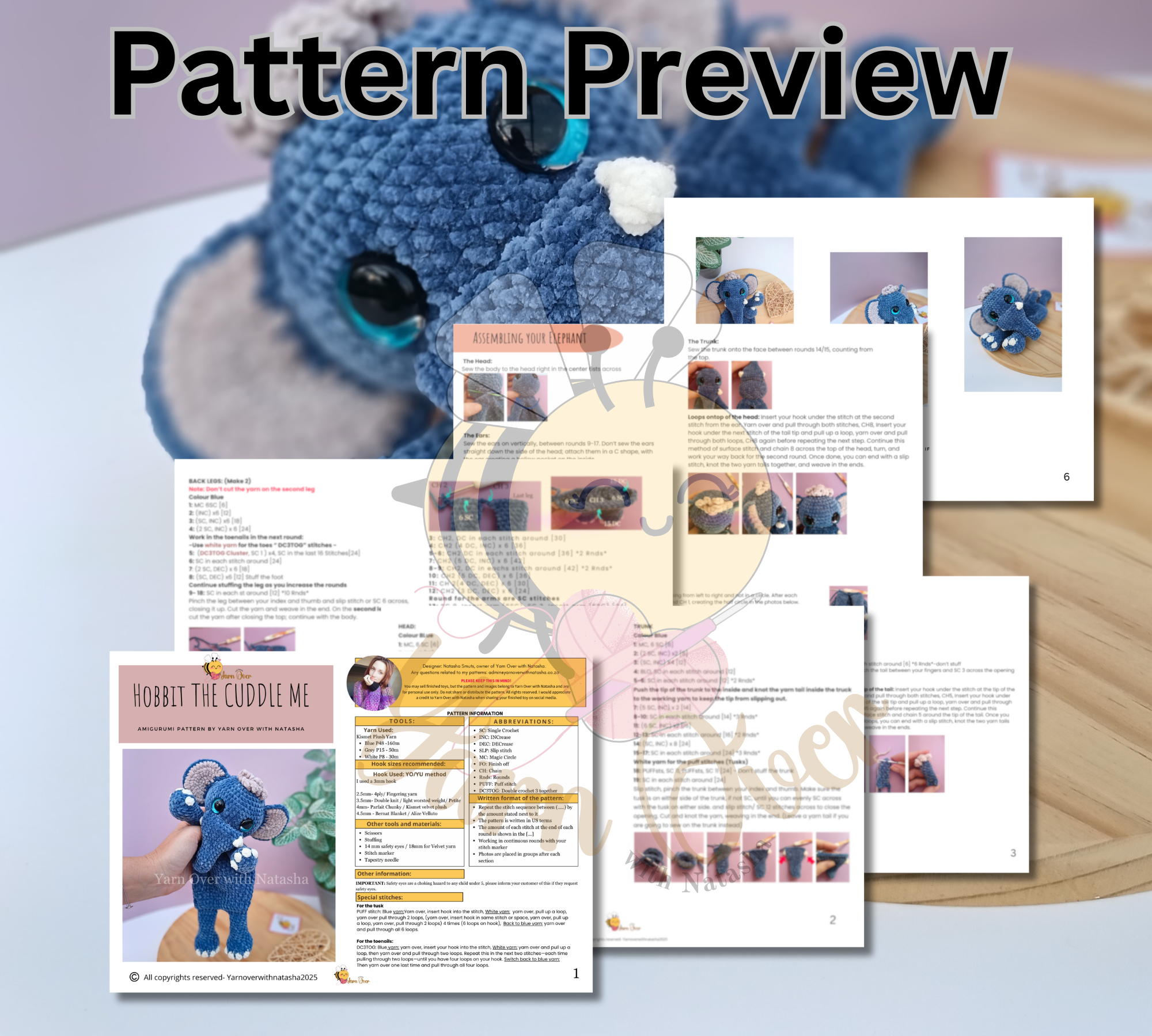 Hobbit the cuddle me Elephant- Pattern - Image 2