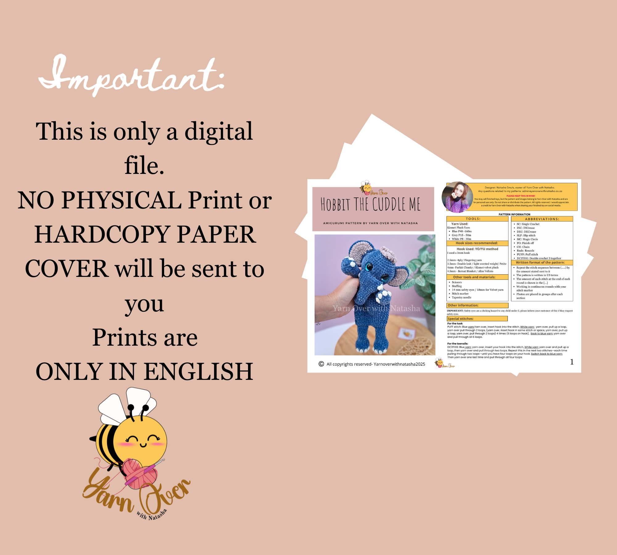 Hobbit the cuddle me Elephant- Pattern - Image 3