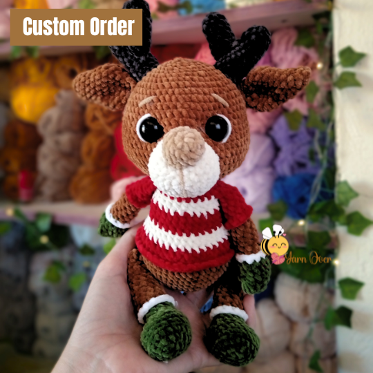Reindeer Custom Order - dark brown, red jersey