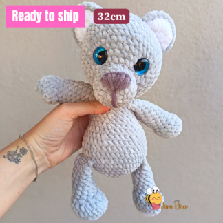 Plush soft velvet grey bear- Finished toy