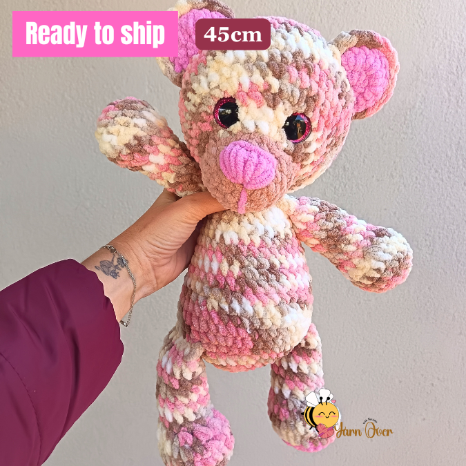 Plush soft velvet pink bear- Finished toy