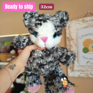Plush cat grey and black furry