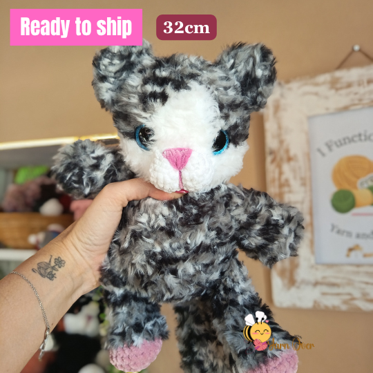 Plush cat grey and black furry