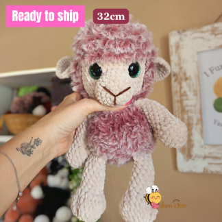 Plush sheep pink fur and cream