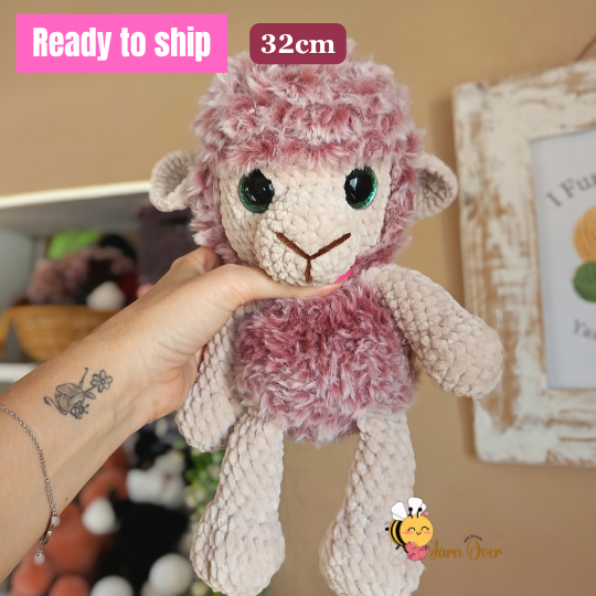 Plush sheep pink fur and cream